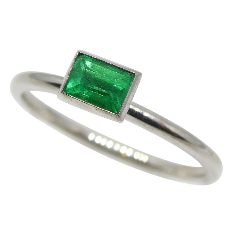Dainty Colombian emerald stacker ring in 10kt white gold, octagon-cut green gemstone by SkyJems Canadian jewellers