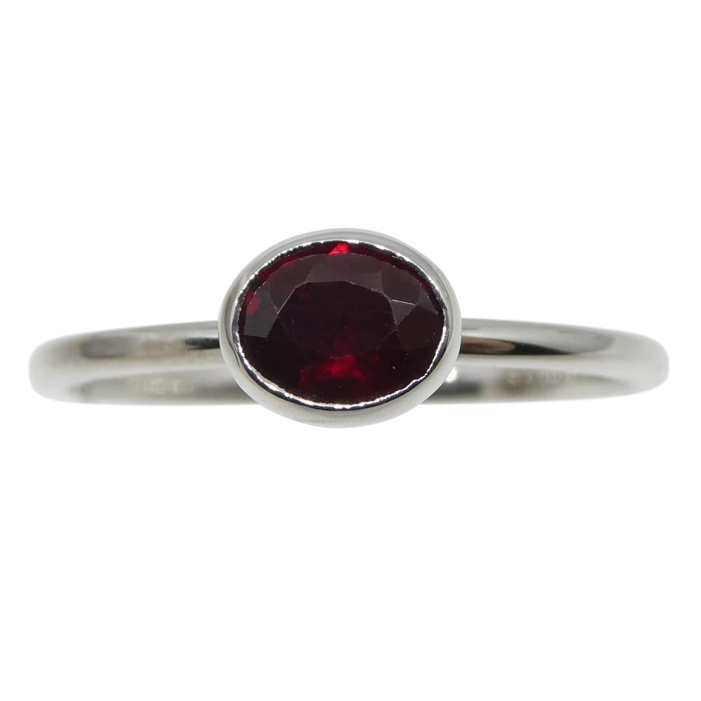 SkyJems Ruby Stacker Ring: Dainty oval Myanmar ruby in 10kt white gold, Canadian-crafted stackable solitaire