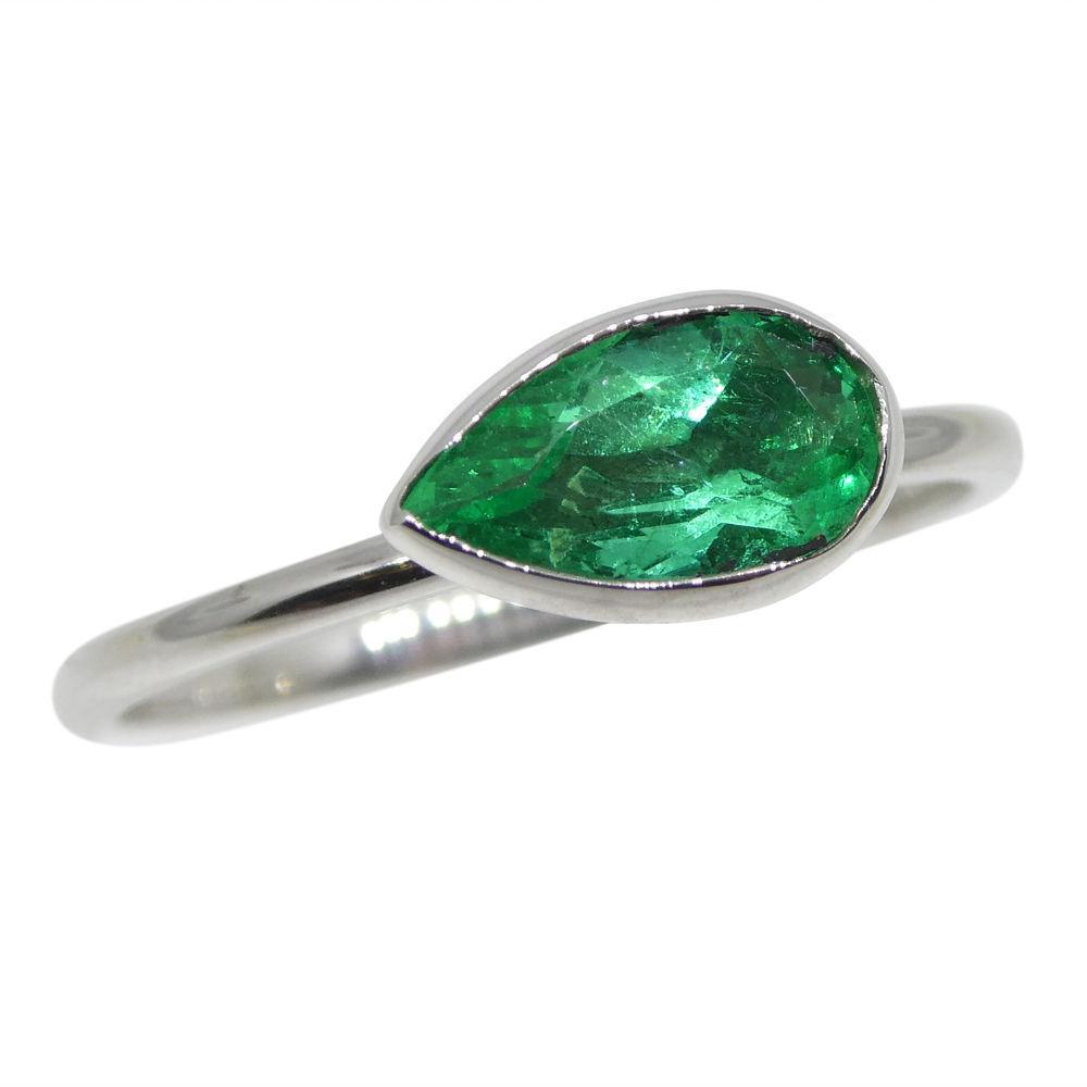 SkyJems Colombian emerald pear stacker ring in 10kt white gold, dainty green gemstone jewelry made in Canada