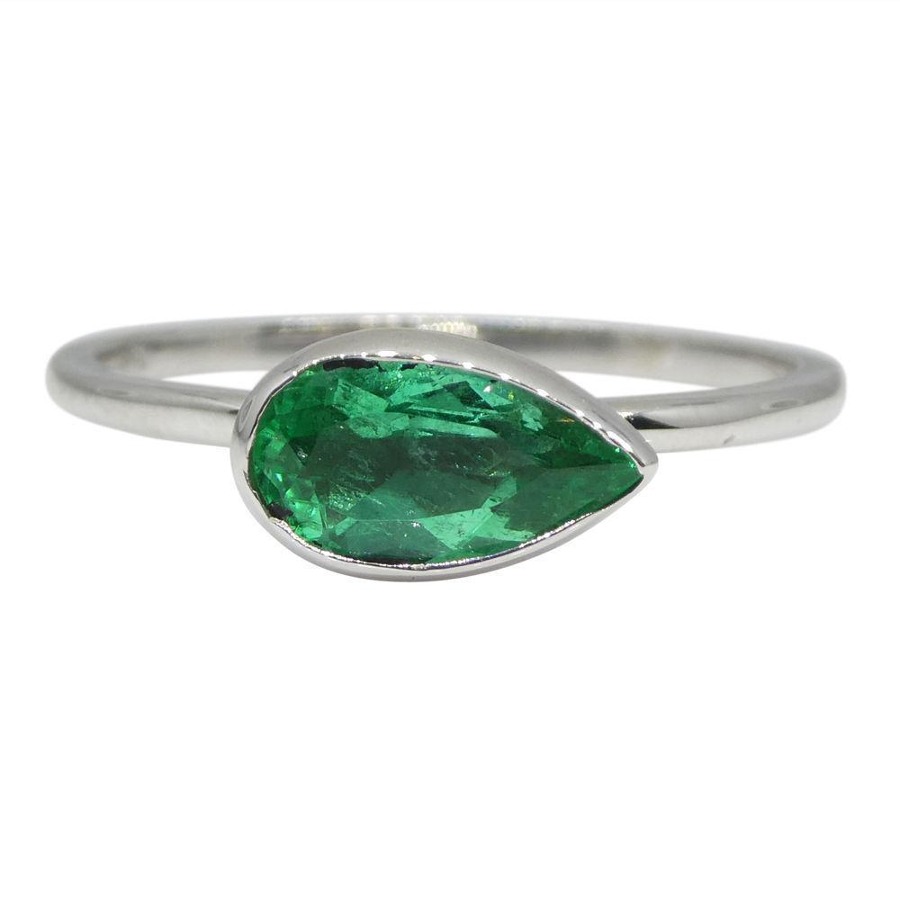 SkyJems Colombian emerald pear stacker ring in 10kt white gold, dainty green gemstone jewelry crafted in Canada