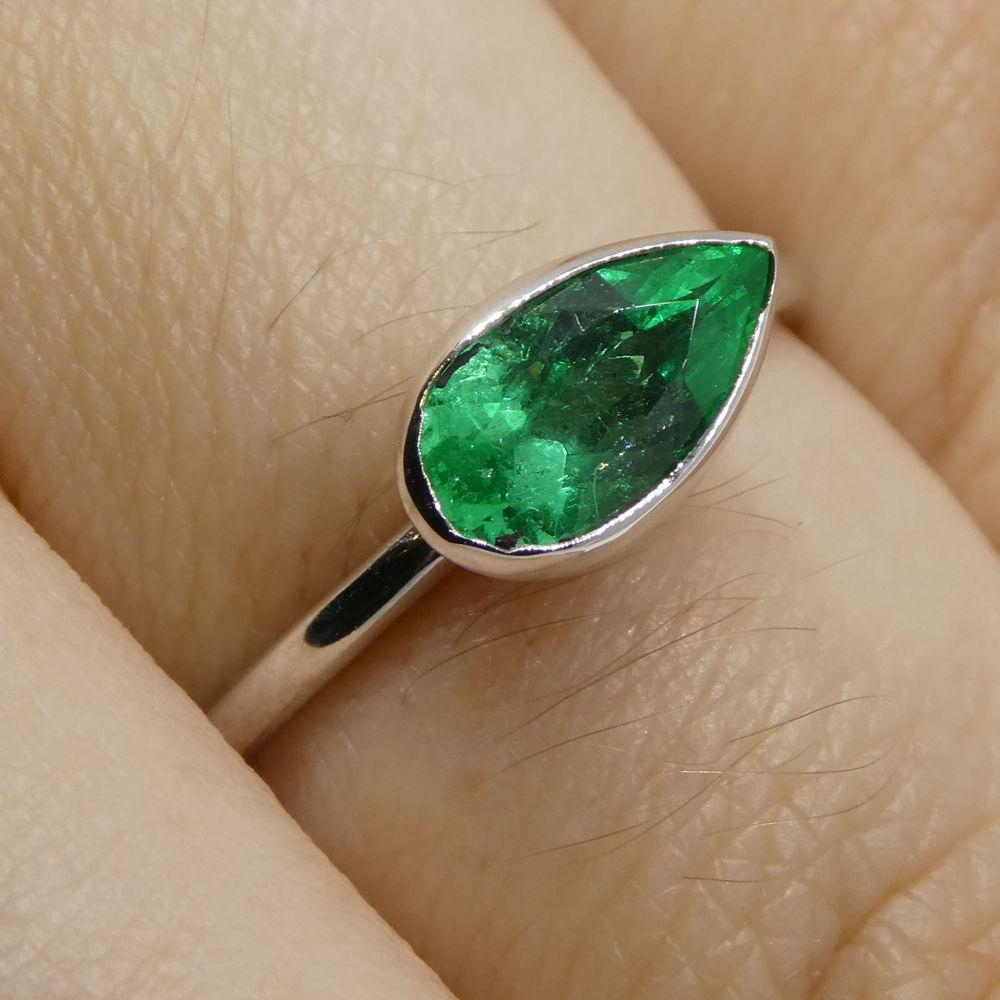 SkyJems Colombian emerald pear stacker ring in 10kt white gold, dainty green gemstone jewelry made in Canada