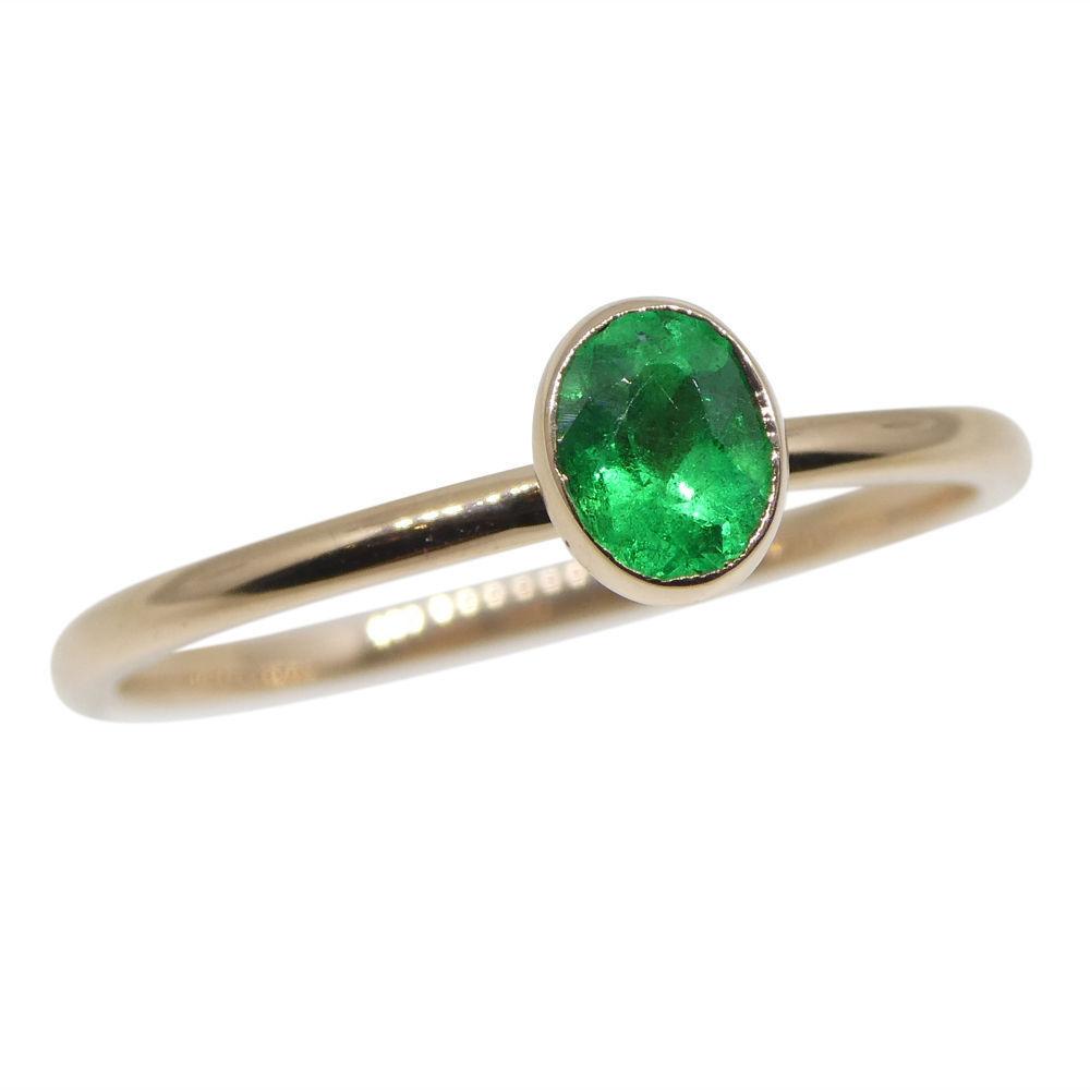 0.28ct Colombian Green Emerald Stacker Ring in Pink Gold by SkyJems - Dainty Oval Gemstone Jewelry