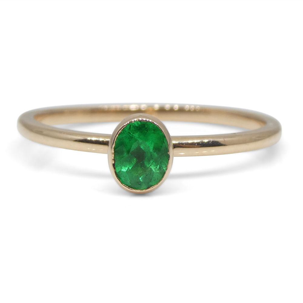 0.28ct Colombian Green Emerald Stacker Ring in Pink Gold by SkyJems, dainty oval solitaire gemstone jewelry