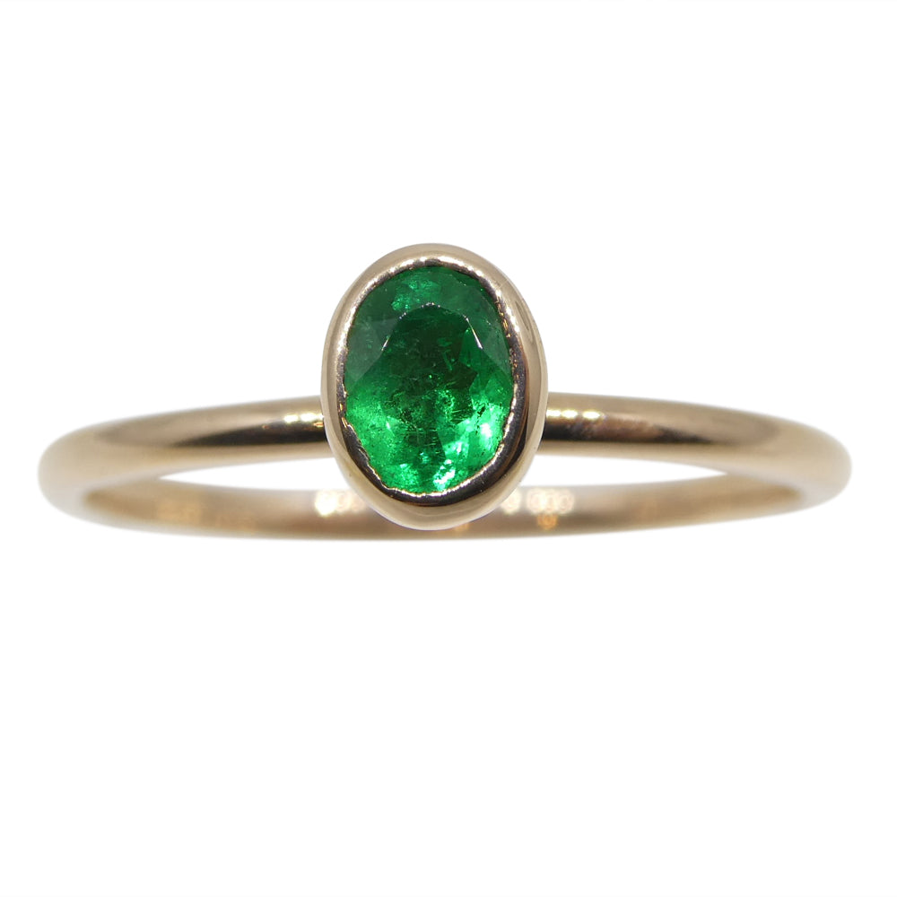 SkyJems Colombian Emerald Oval Stacker Ring in 10kt Pink Gold - Dainty Green Gemstone Jewelry