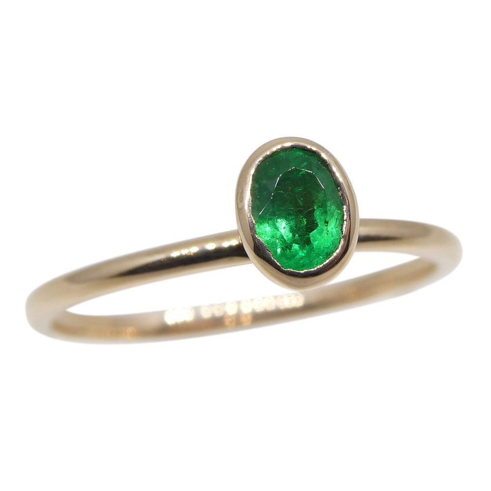 SkyJems Colombian Emerald Oval Stacker Ring in 10kt Pink Gold - Dainty Green Gemstone Jewelry