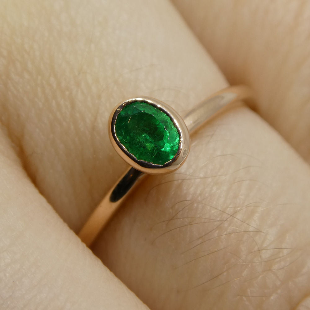 SkyJems Colombian Emerald Oval Stacker Ring in 10kt Pink Gold - Dainty Green Gemstone Jewelry