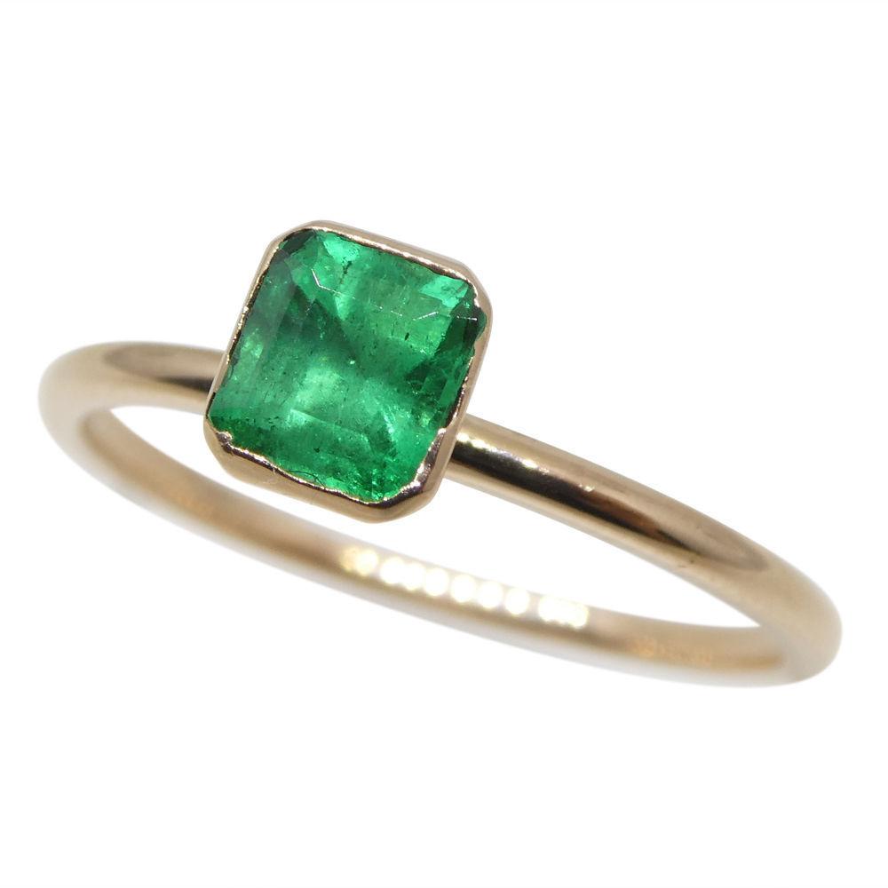 SkyJems Colombian Emerald Stacker Ring in 10kt Pink Gold - Dainty Green Gemstone Stackable Ring
