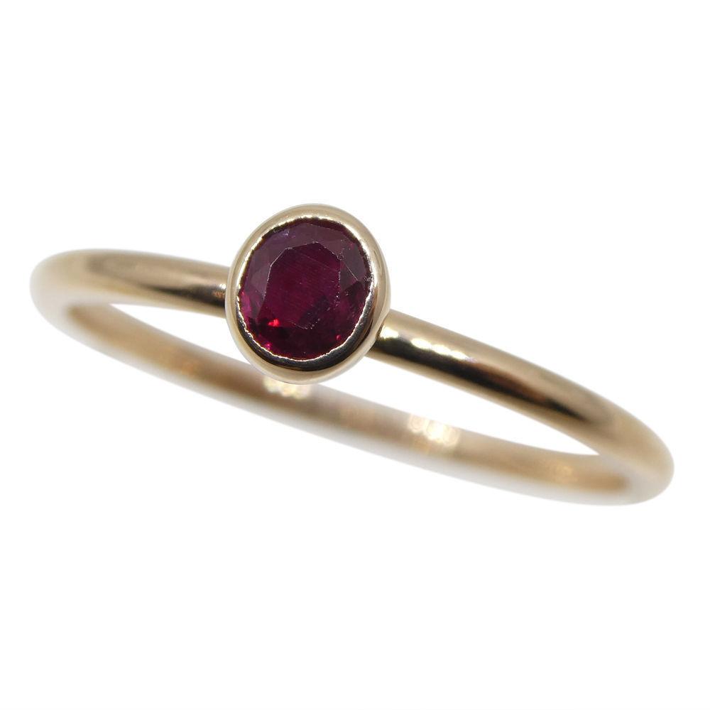 SkyJems Ruby Stacker Ring in 10kt Pink Gold - Dainty Oval Myanmar Ruby Gemstone Ring, Handcrafted in Canada
