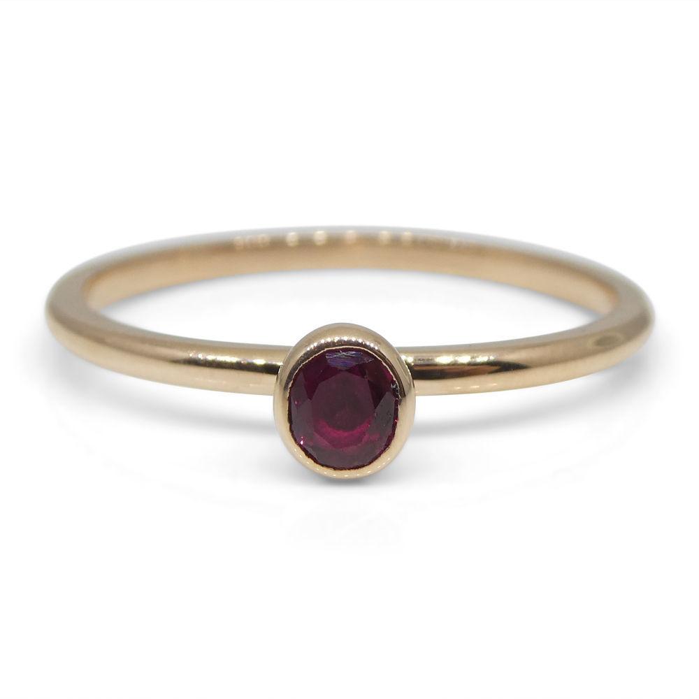 SkyJems Ruby Stacker Ring in 10kt Pink Gold - Dainty Oval Myanmar Ruby Gemstone Ring, Handcrafted in Canada