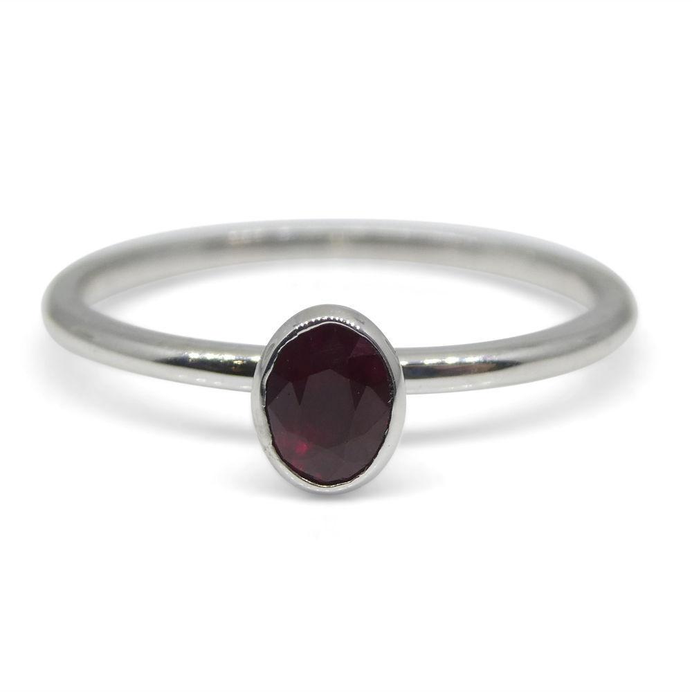 Burmese Ruby Stacker Ring in 10kt White Gold - Dainty Oval Solitaire by SkyJems Canadian Jewellers