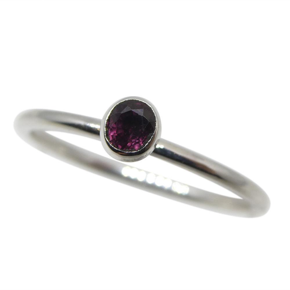 SkyJems Ruby Stacker Ring in 10kt White Gold - Dainty Burmese Red Gemstone Stackable Ring