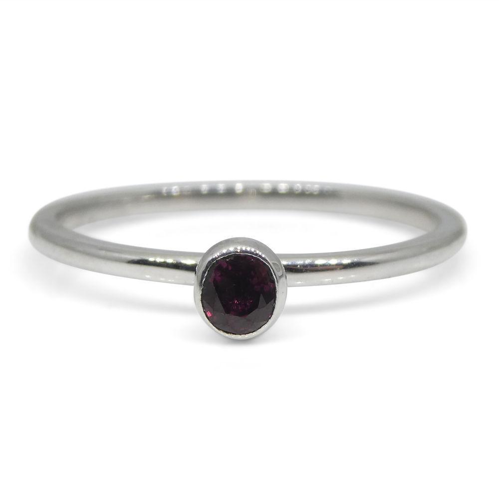 SkyJems ruby stacker ring in 10kt white gold, Myanmar origin, dainty solitaire design with vibrant red gemstone