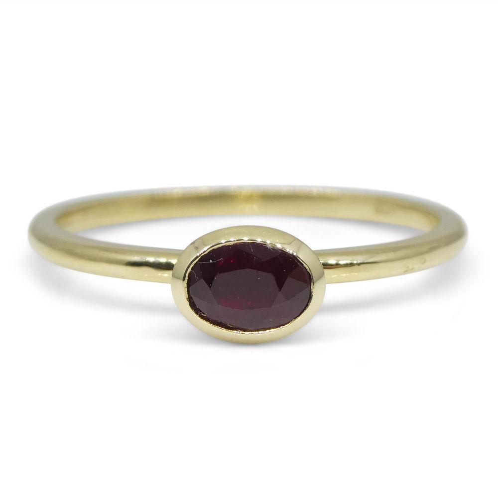 SkyJems 0.44ct Oval Ruby Stacker Ring in 10kt Yellow Gold, Myanmar-sourced gemstone jewelry