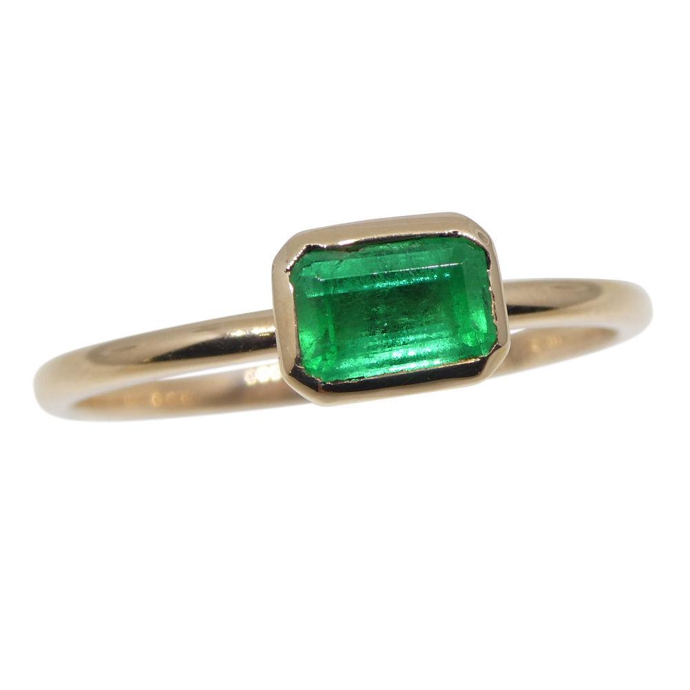 SkyJems Colombian Emerald Stacker Ring in 10kt Pink Gold - Dainty Green Gemstone Solitaire Ring