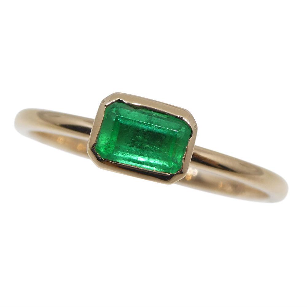 SkyJems Colombian Emerald Stacker Ring in 10kt Pink Gold - Dainty Green Gemstone Solitaire
