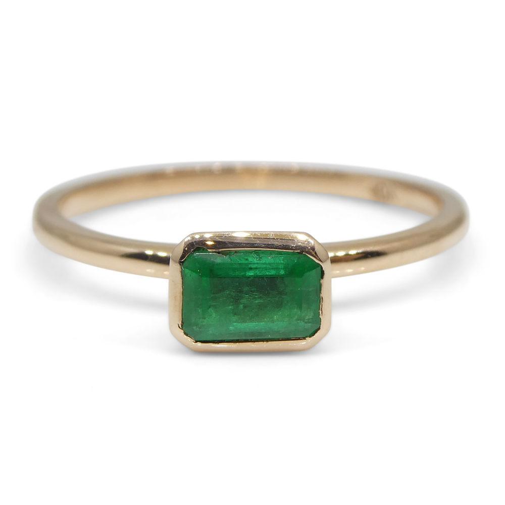 SkyJems Colombian Emerald Stacker Ring in 10kt Pink Gold - Dainty Green Gemstone Solitaire