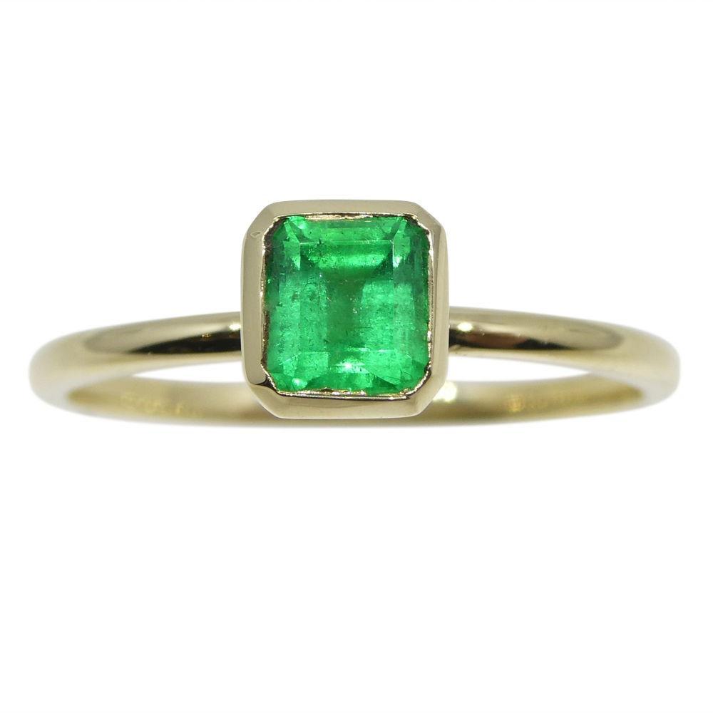 SkyJems Colombian Emerald Stacker Ring in 10kt Yellow Gold - Dainty Green Gemstone Solitaire Ring
