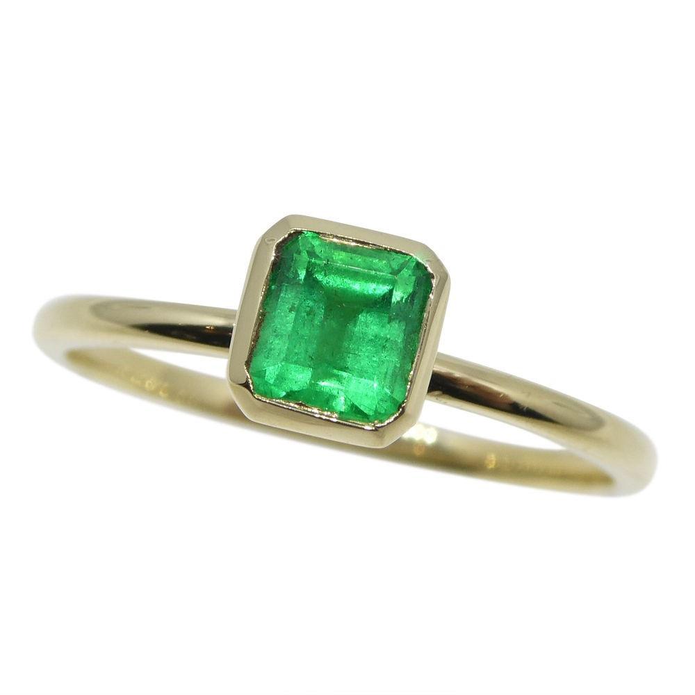 SkyJems Colombian emerald stacker ring in 10kt yellow gold, dainty green gemstone solitaire stackable jewelry