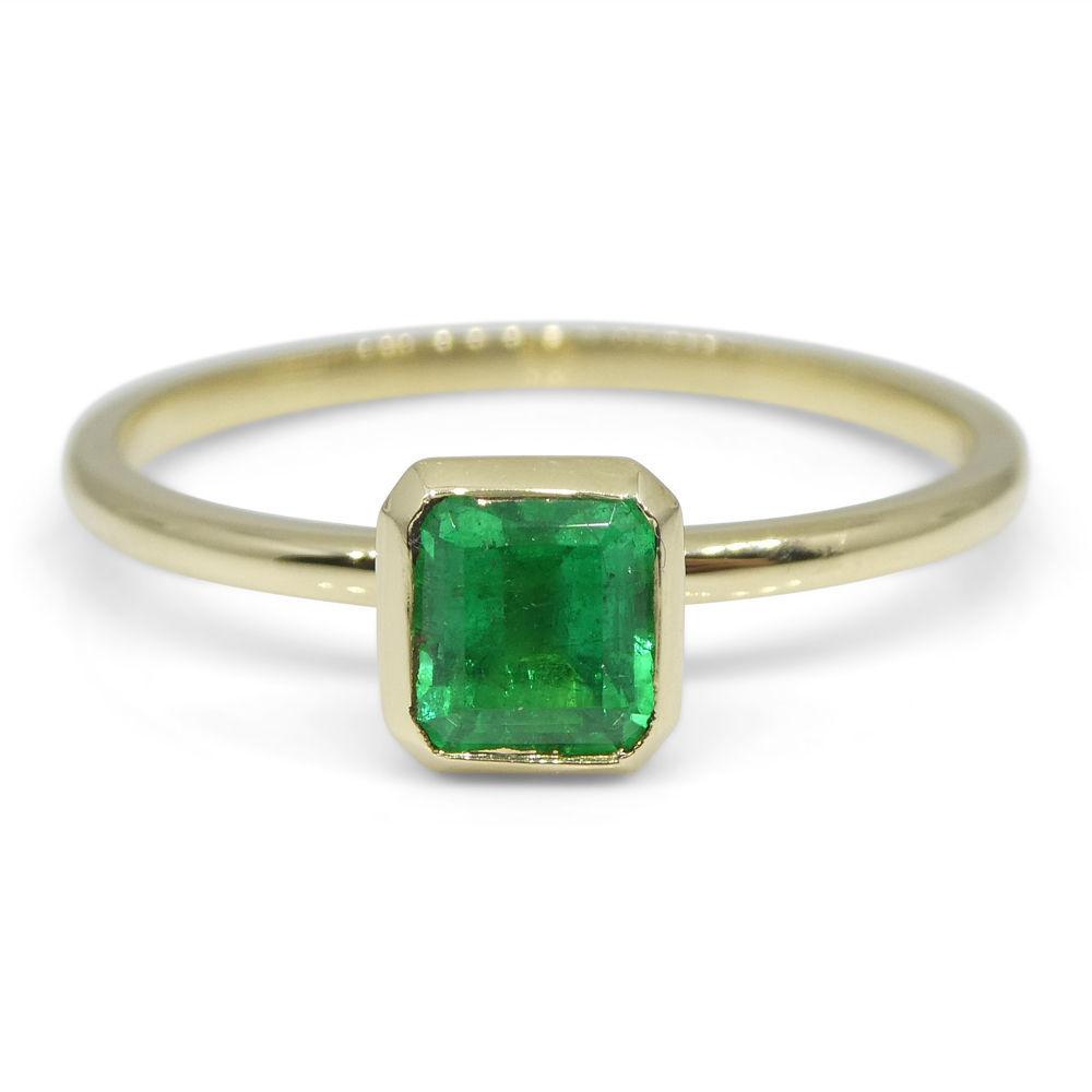 SkyJems Colombian emerald stacker ring in 10kt yellow gold, dainty green gemstone solitaire stackable jewelry