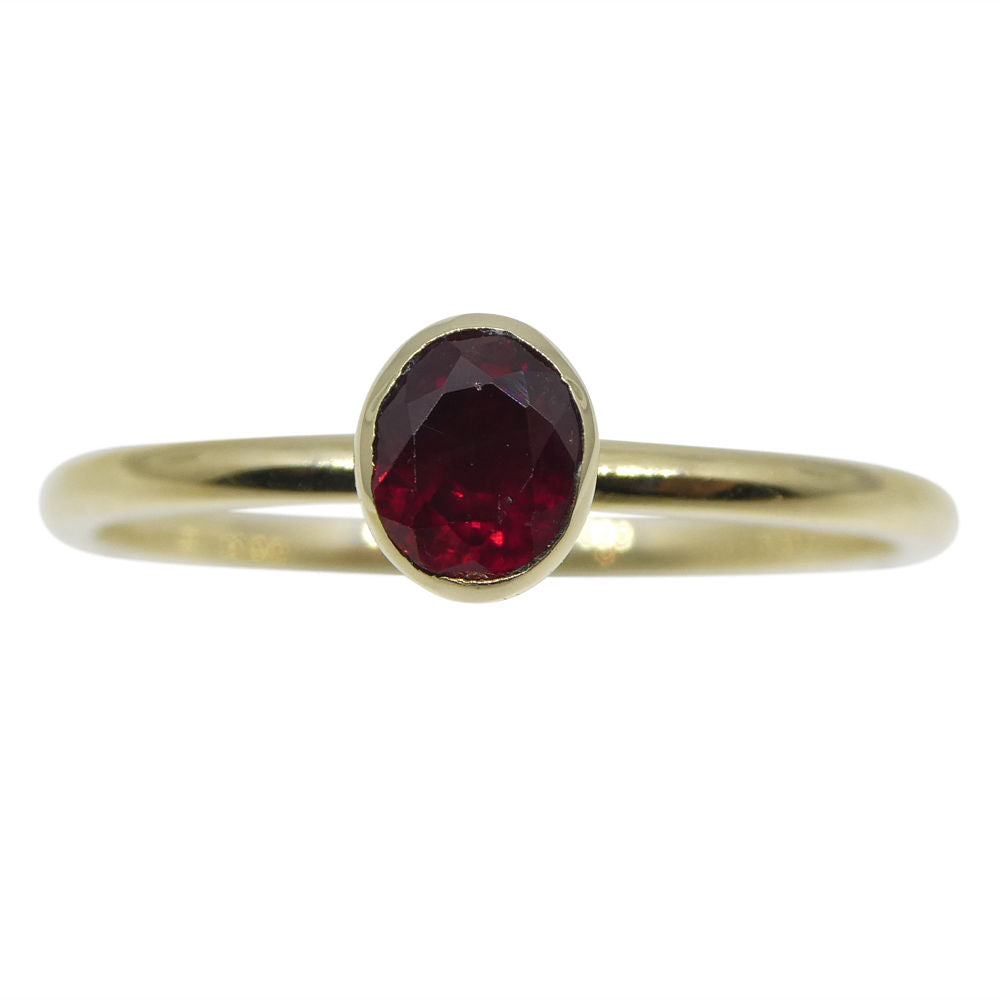 Burmese Ruby Stacker Ring in 10kt Yellow Gold - Dainty Oval Solitaire by SkyJems Canadian Jewellers