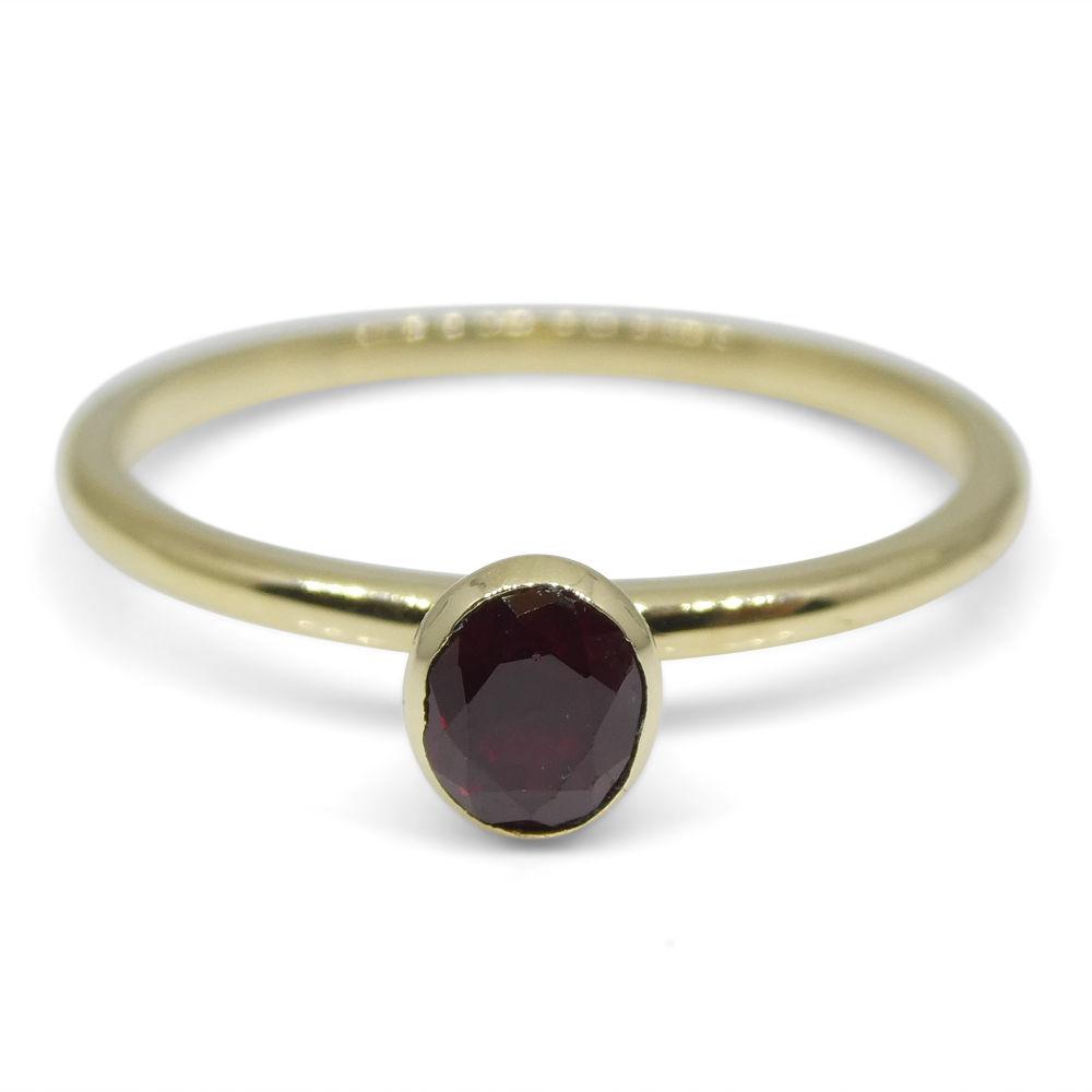 Burmese Ruby Stacker Ring in 10kt Yellow Gold - Dainty Oval Solitaire by SkyJems Canadian Jewellers