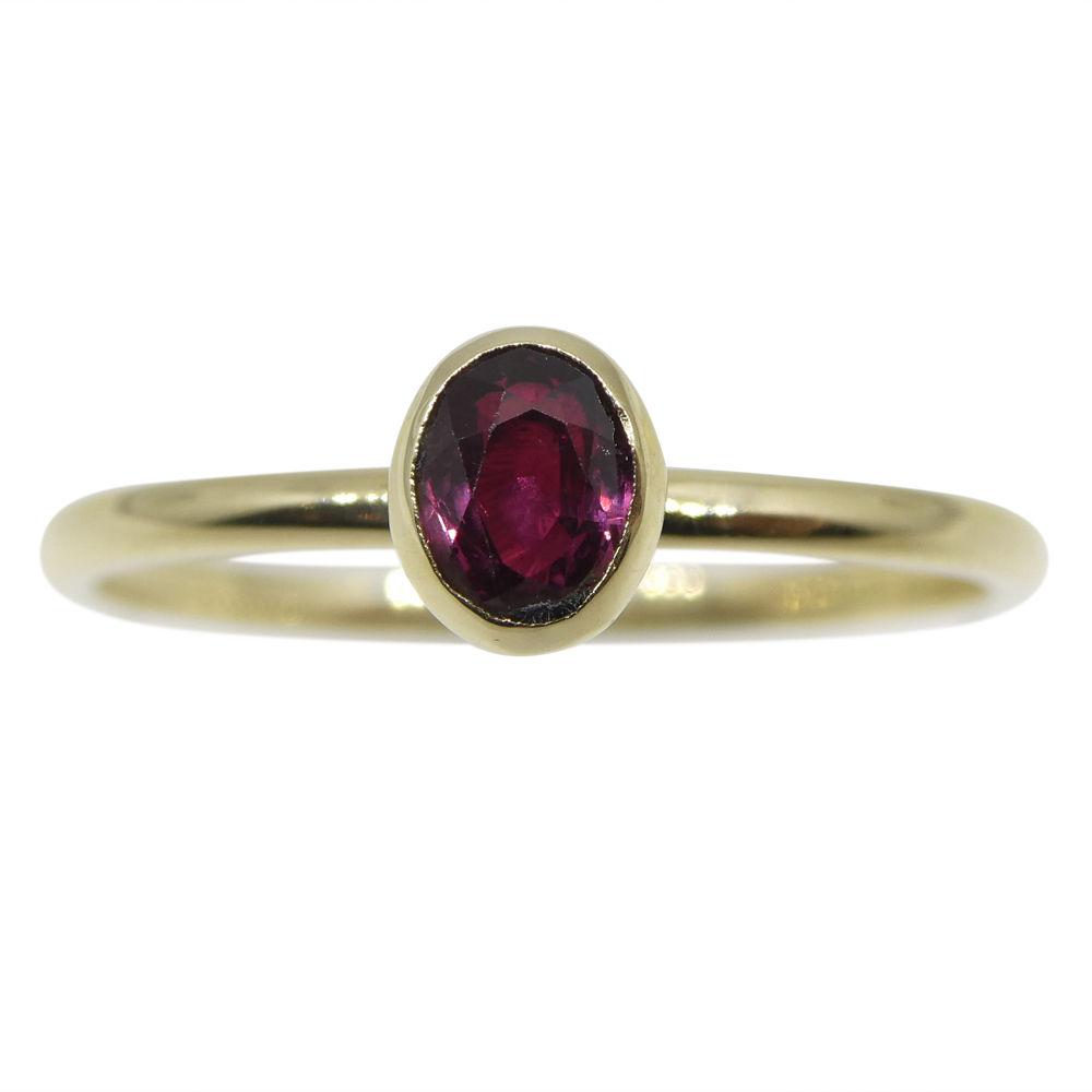 Burmese Ruby Stacker Ring in 10kt Yellow Gold - Dainty Oval Solitaire by SkyJems Canadian Jewellers