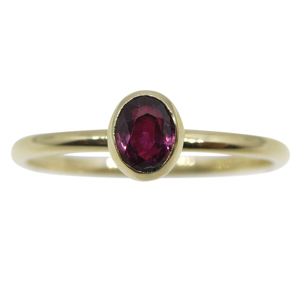 Burmese Ruby Stacker Ring in 10kt Yellow Gold - Dainty Oval Solitaire by SkyJems Canadian Jewellers
