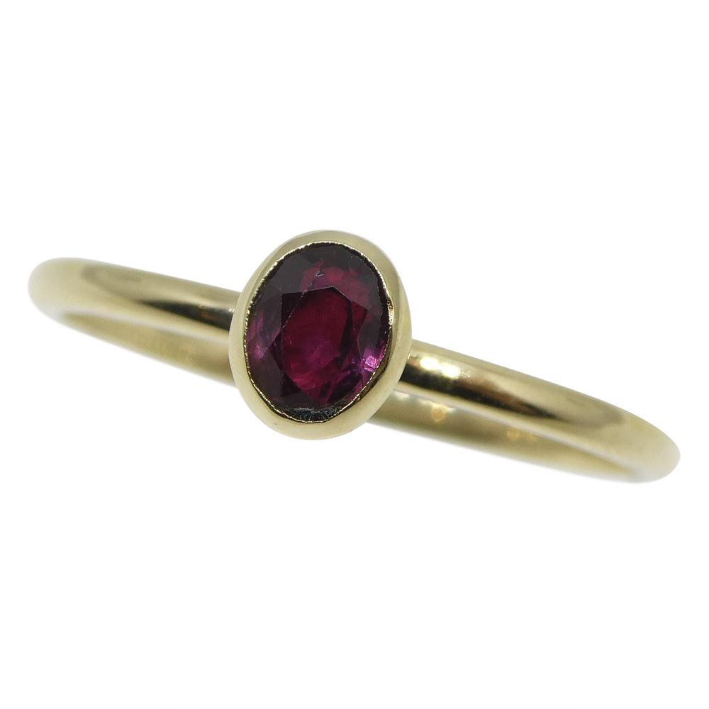Burmese Ruby Stacker Ring in 10kt Yellow Gold - Dainty Oval Solitaire by SkyJems Canadian Jewellers