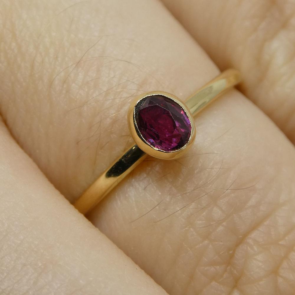 Burmese Ruby Stacker Ring in 10kt Yellow Gold - Dainty Oval Solitaire by SkyJems Canadian Jewellers