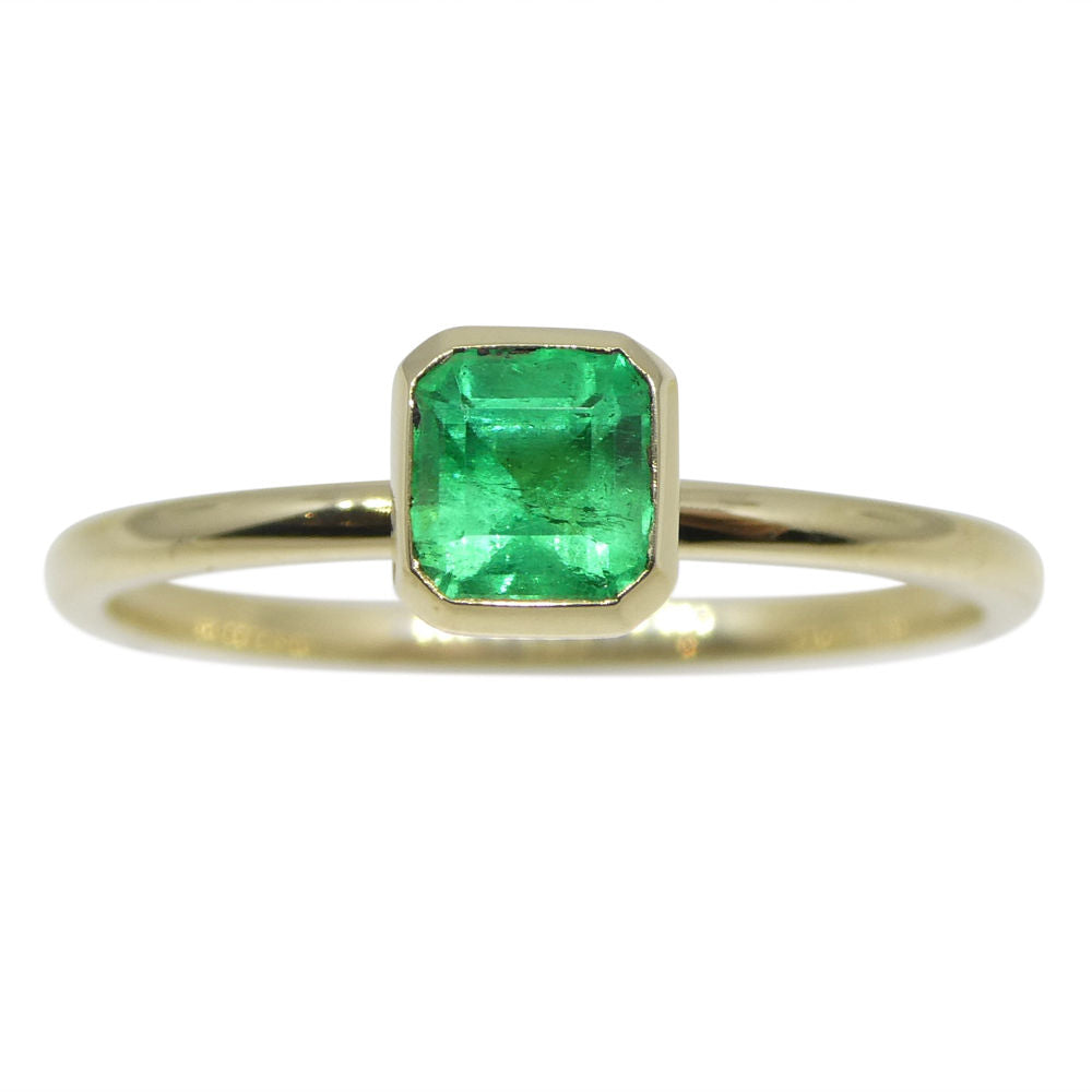 SkyJems Natural Green Colombian Emerald Stacker Ring in 10kt Yellow Gold, Dainty Square Solitaire Design