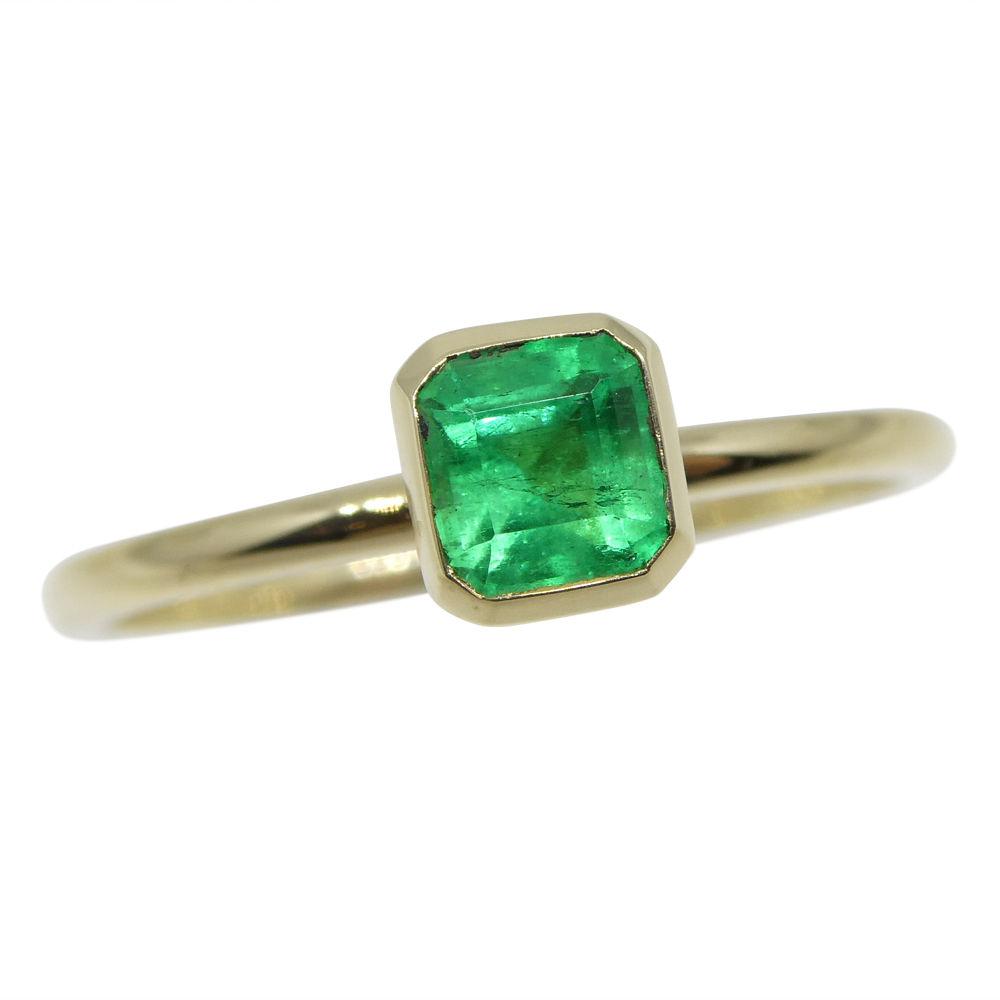 Dainty 10kt Yellow Gold Stacker Ring with Natural Green Colombian Emerald by SkyJems