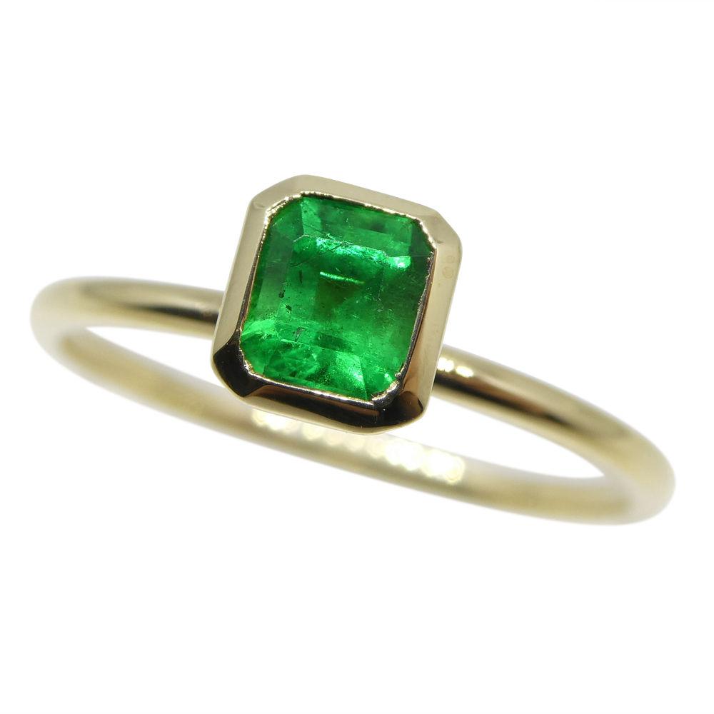 Dainty 10kt Yellow Gold Stacker Ring with Natural Green Colombian Emerald by SkyJems