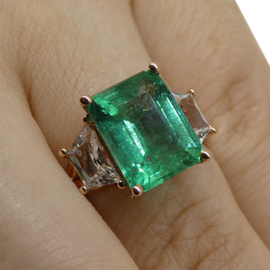 3.85ct Emerald & 0.95ct White Sapphire Ring in 14kt Pink / Rose Gold - Skyjems Wholesale Gemstones
