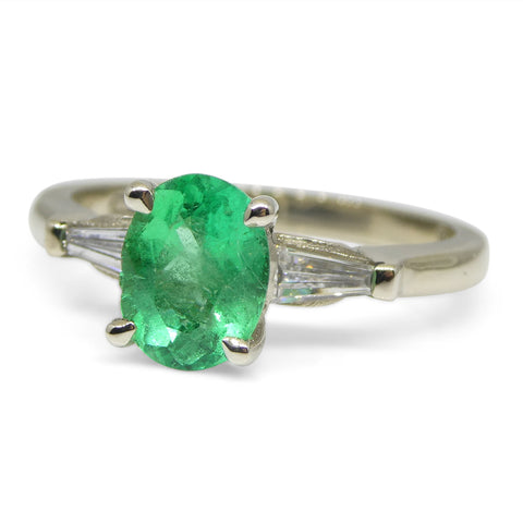 0.94ct Colombian Emerald & 0.18ct Diamond Ring in 18k White Gold with Certificate