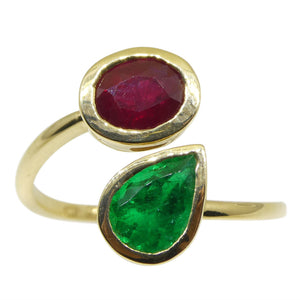 Vivid Red Burmese Ruby & Vivid Green Colombian Emerald 'Toi et Moi' Ring set in 18kt Yellow Gold - Skyjems Wholesale Gemstones