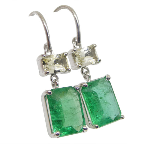 5.06ct Emerald & Yellow Sapphire Earrings set in 14k White Gold