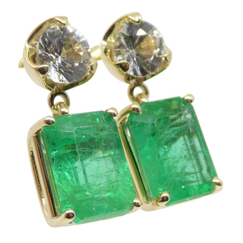 5.48ct Emerald & White Sapphire Earrings set in 14k Yellow Gold
