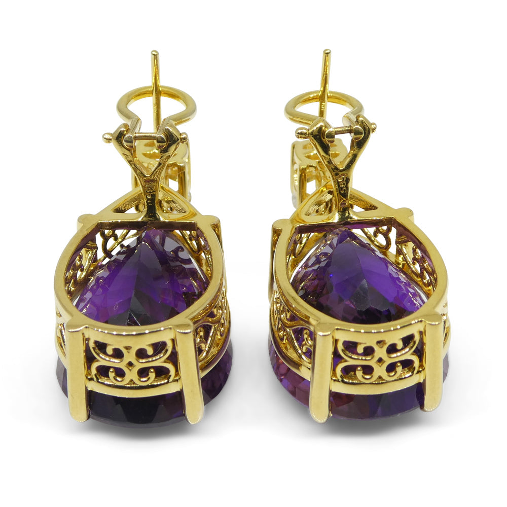 36.50ct Amethyst and White Sapphire Omega Back Earrings set in 14kt Yellow Gold with Certificate - Skyjems Wholesale Gemstones