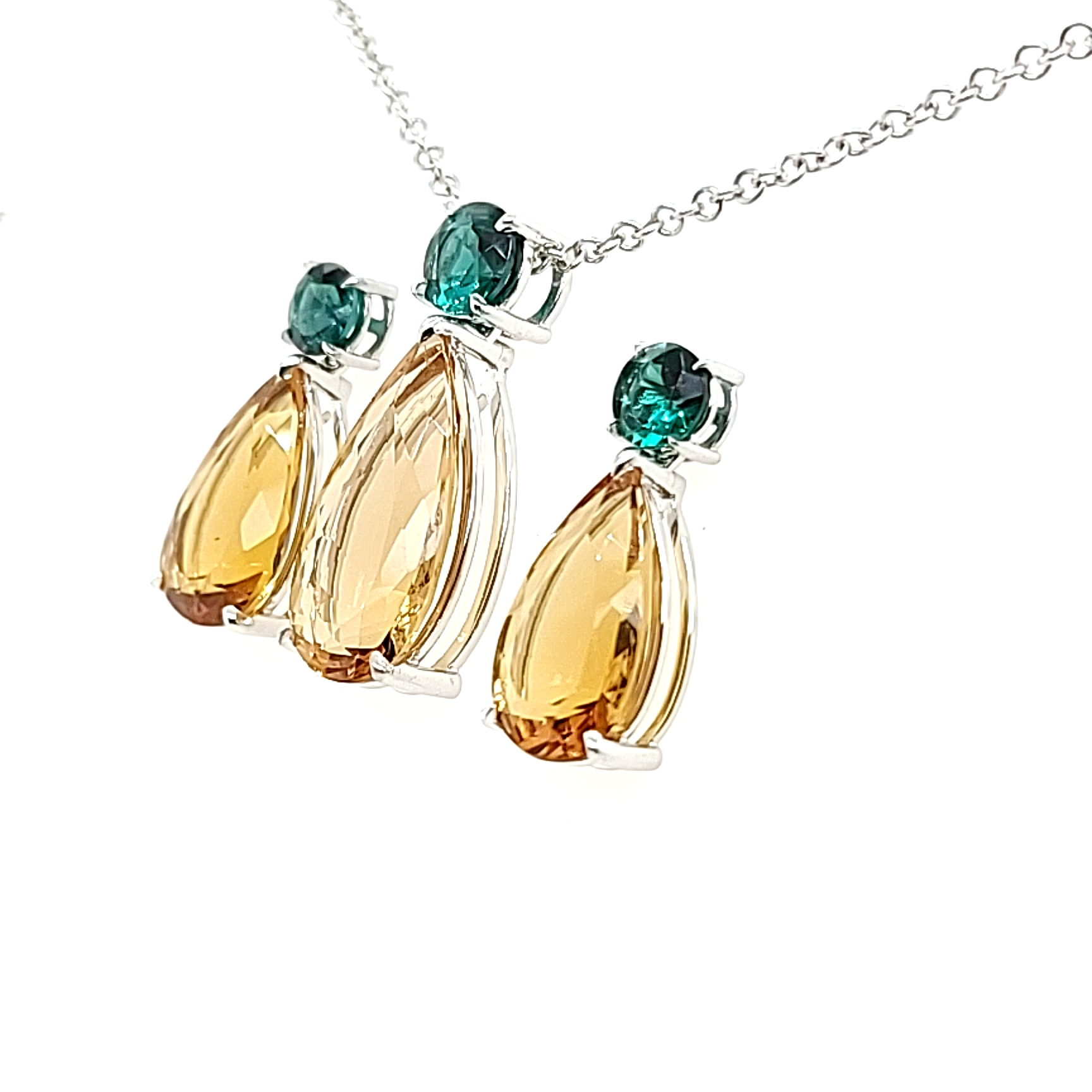 14.05ct Heliodor and Indicolite Tourmaline Earrings and Pendant set in 14kt White Gold with Certificate - Skyjems Wholesale Gemstones