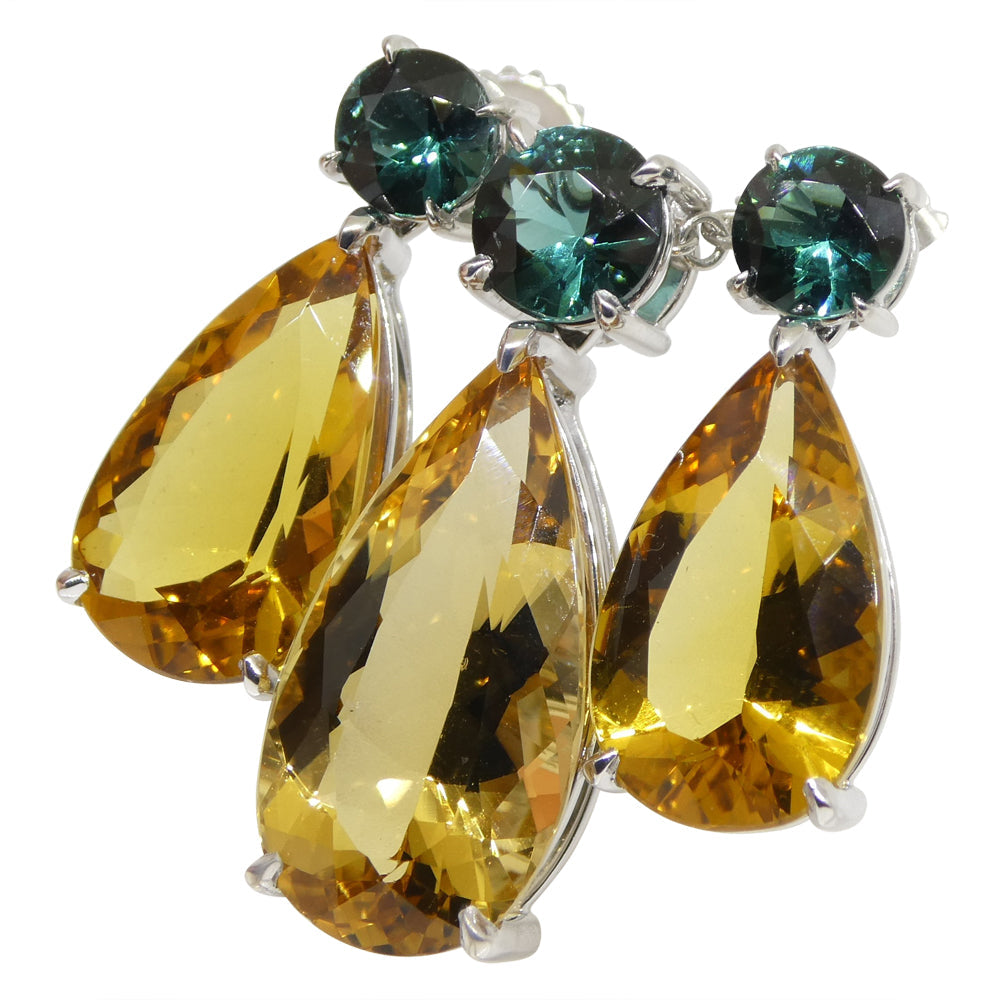 14.05ct Heliodor and Indicolite Tourmaline Earrings and Pendant set in 14kt White Gold with Certificate - Skyjems Wholesale Gemstones