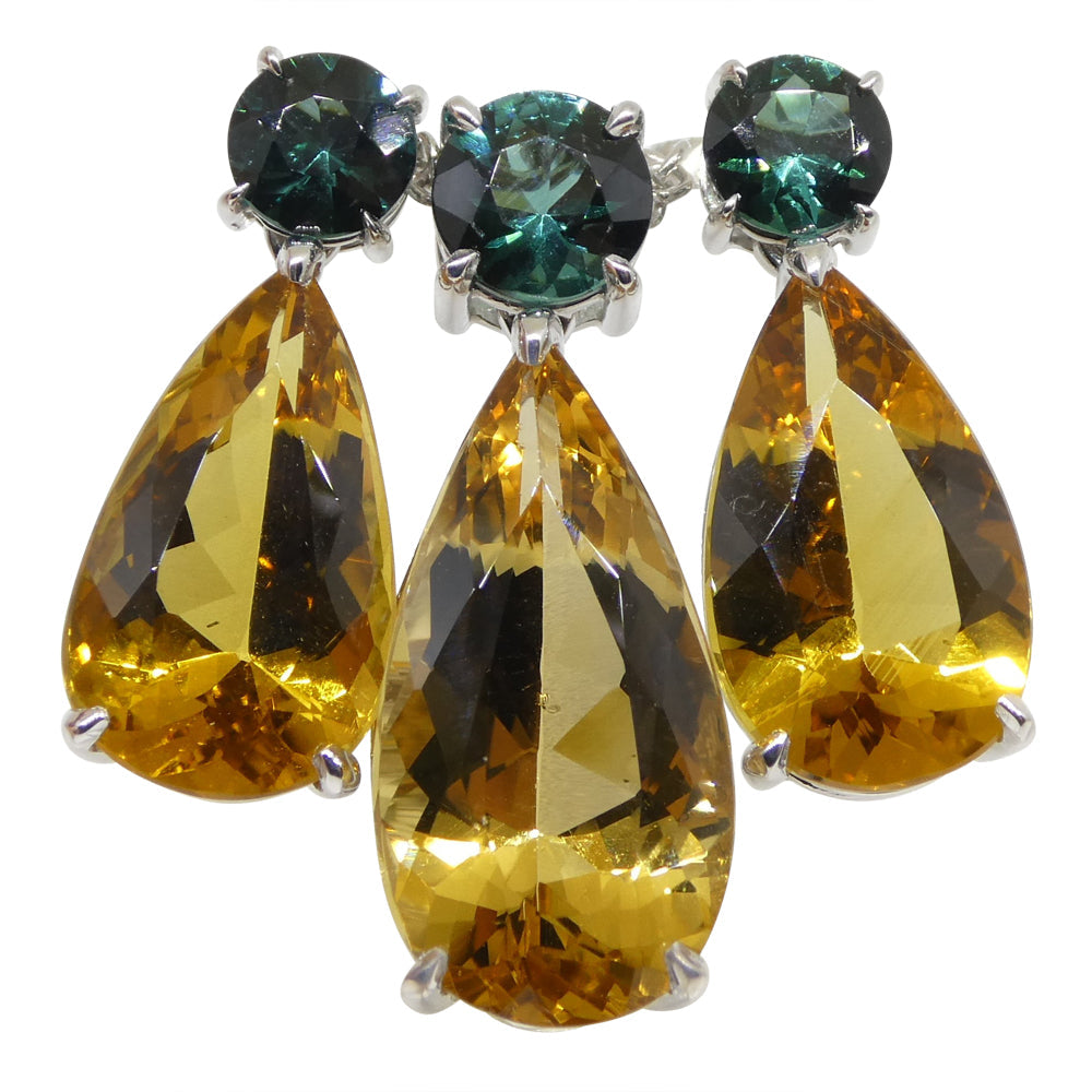 14.05ct Heliodor and Indicolite Tourmaline Earrings and Pendant set in 14kt White Gold with Certificate - Skyjems Wholesale Gemstones