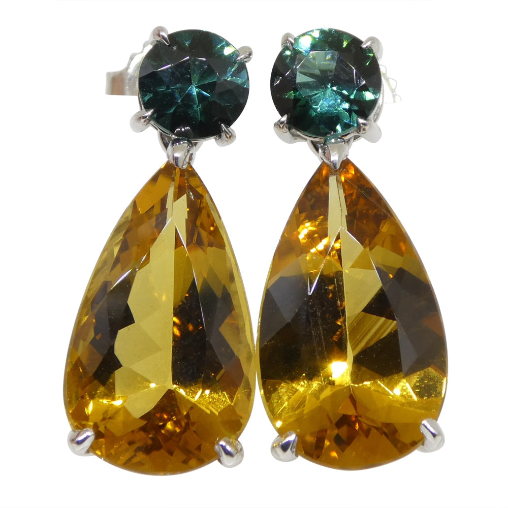14.05ct Heliodor and Indicolite Tourmaline Earrings and Pendant set in 14kt White Gold with Certificate - Skyjems Wholesale Gemstones