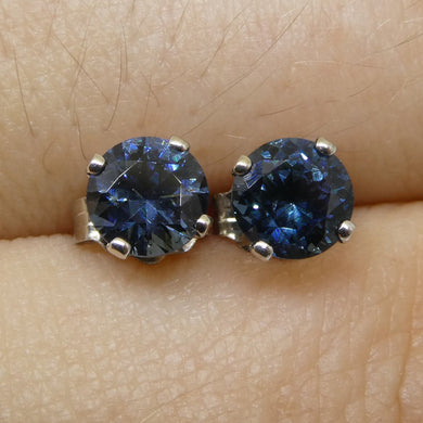 1.03ct Round Blue Spinel Stud Earrings set in 14kt White Gold - Skyjems Wholesale Gemstones