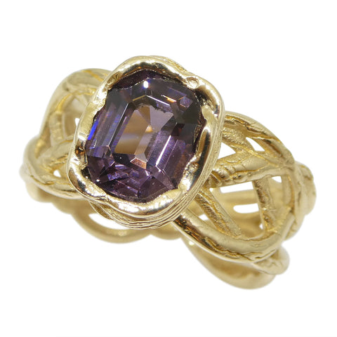 2.66ct Purple Spinel Vine Statement or Engagement Ring set in 14k Yellow Gold