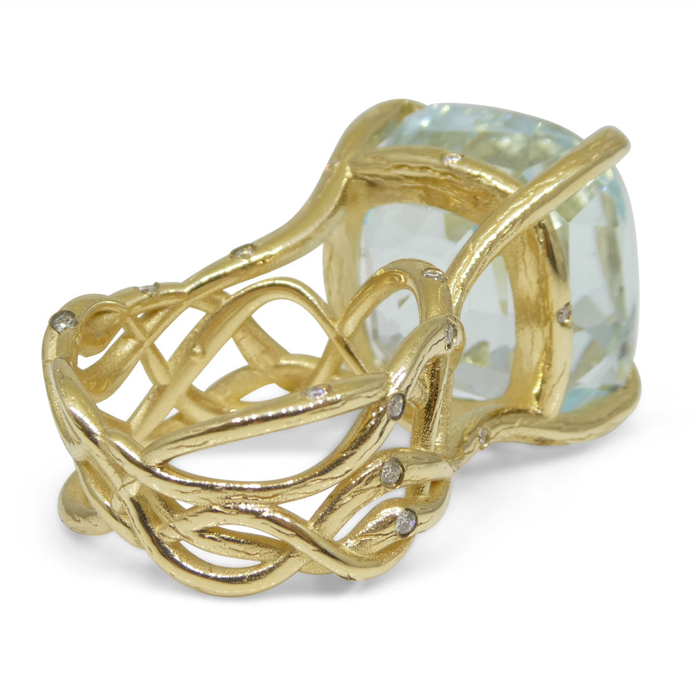 30.78ct Aquamarine and Diamond Vine Ring set in 14k Yellow Gold - Skyjems Wholesale Gemstones