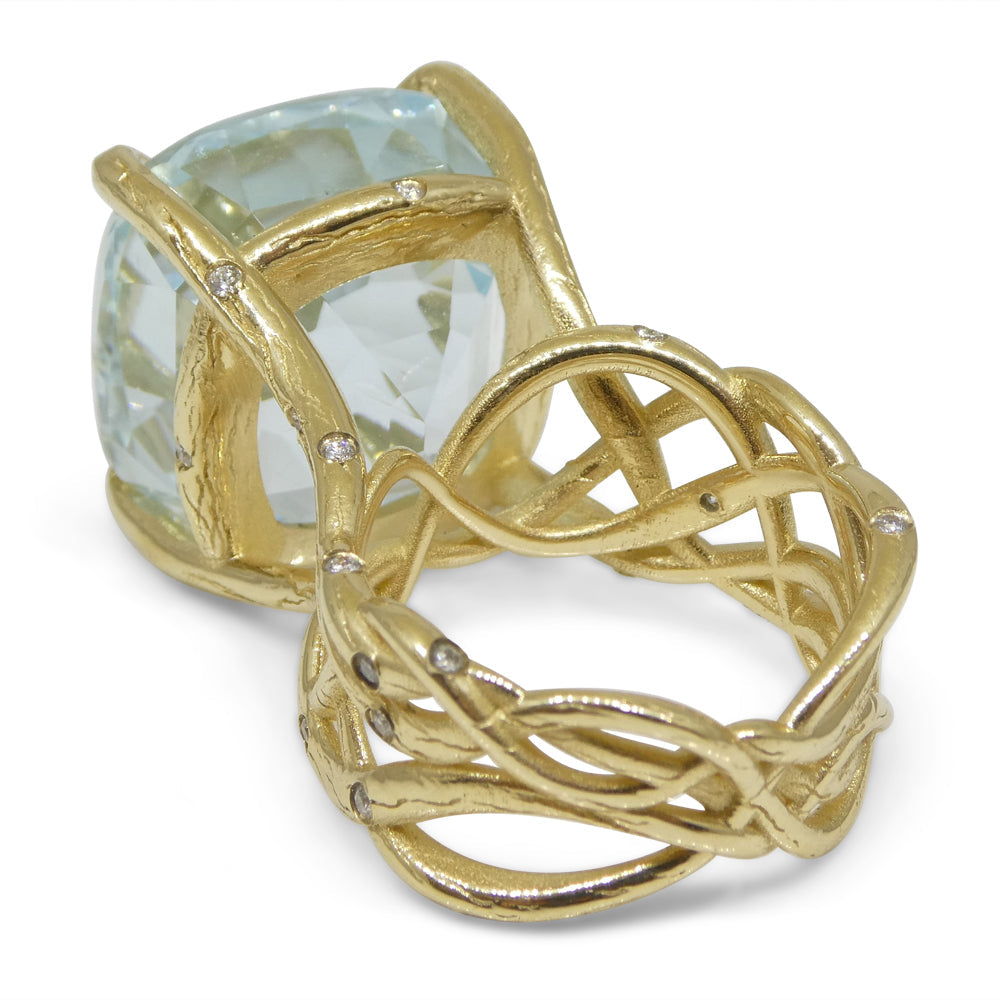 30.78ct Aquamarine and Diamond Vine Ring set in 14k Yellow Gold - Skyjems Wholesale Gemstones