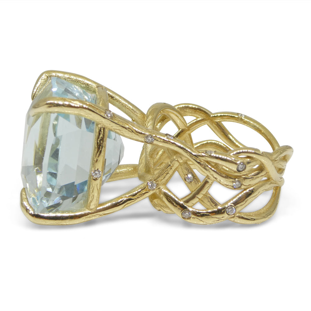 30.78ct Aquamarine and Diamond Vine Ring set in 14k Yellow Gold - Skyjems Wholesale Gemstones