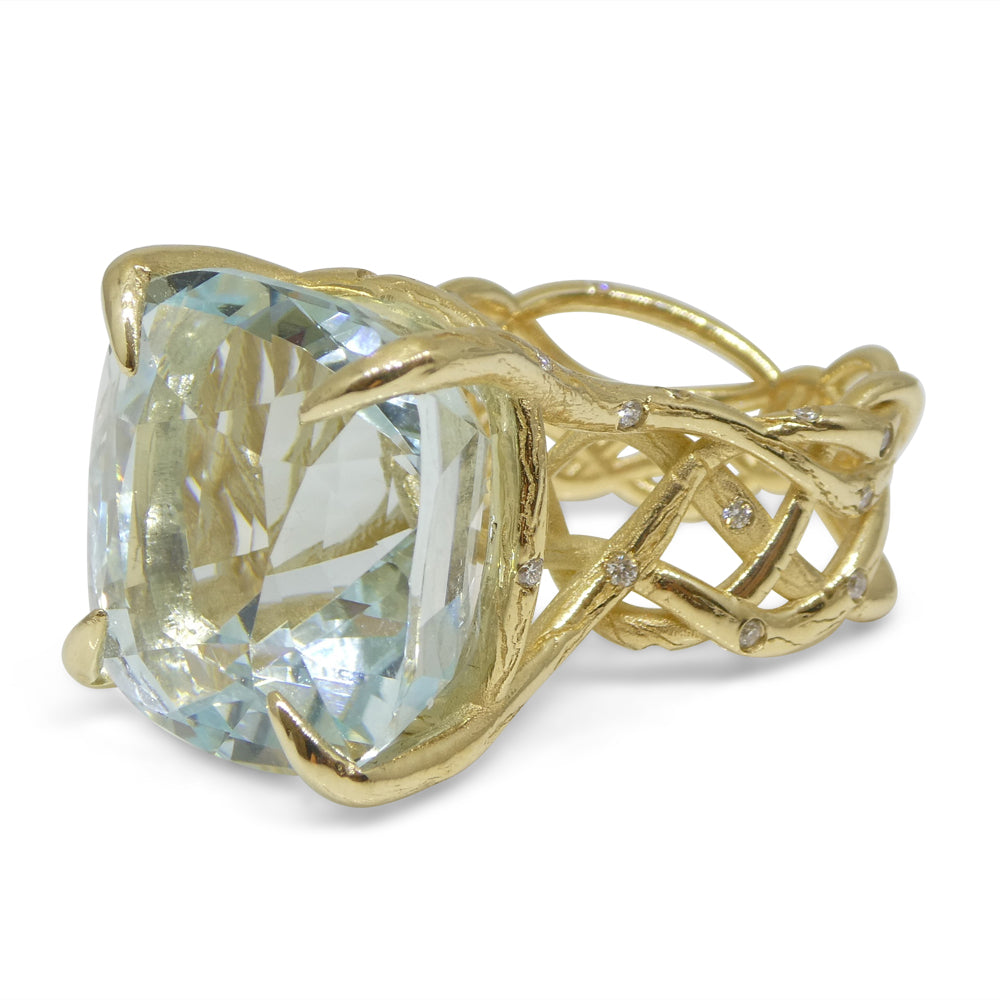 30.78ct Aquamarine and Diamond Vine Ring set in 14k Yellow Gold - Skyjems Wholesale Gemstones