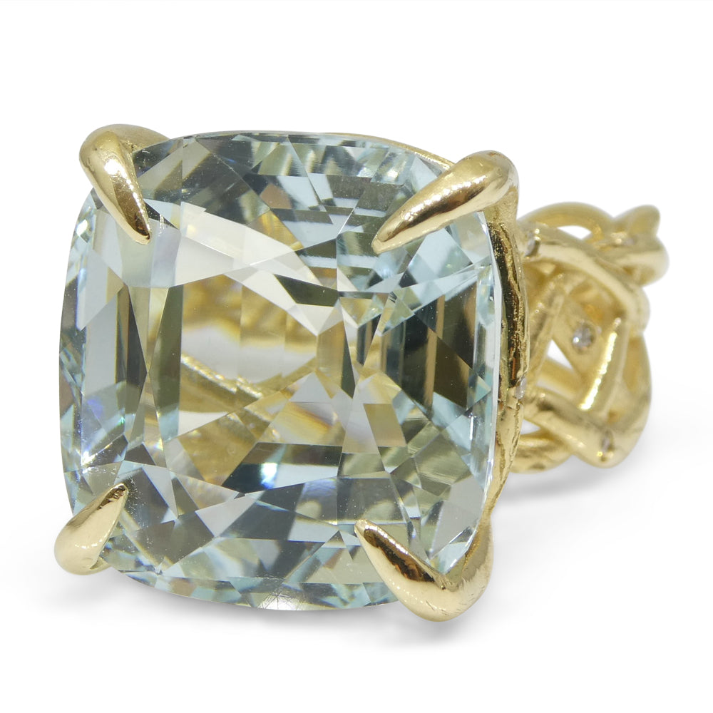 30.78ct Aquamarine and Diamond Vine Ring set in 14k Yellow Gold - Skyjems Wholesale Gemstones