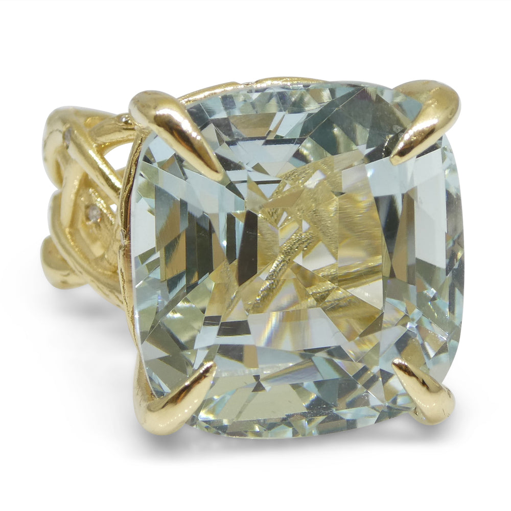 30.78ct Aquamarine and Diamond Vine Ring set in 14k Yellow Gold - Skyjems Wholesale Gemstones